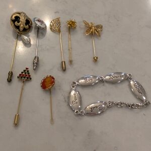 Elegant Gold and Silver Brooch Set 8. Pin 7 And Bracelet